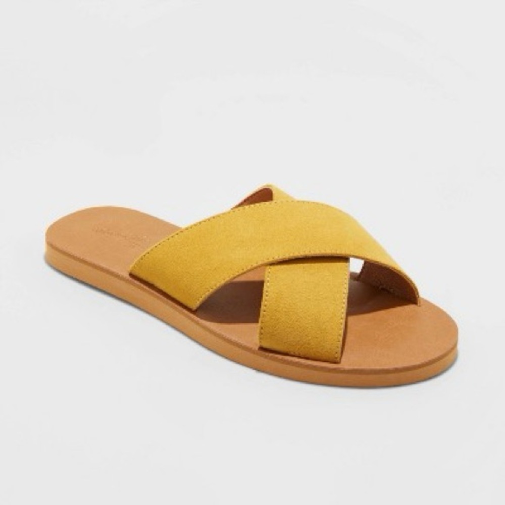 ✨universal thread women's anabeth woven cross-band yellow slide sandals✨